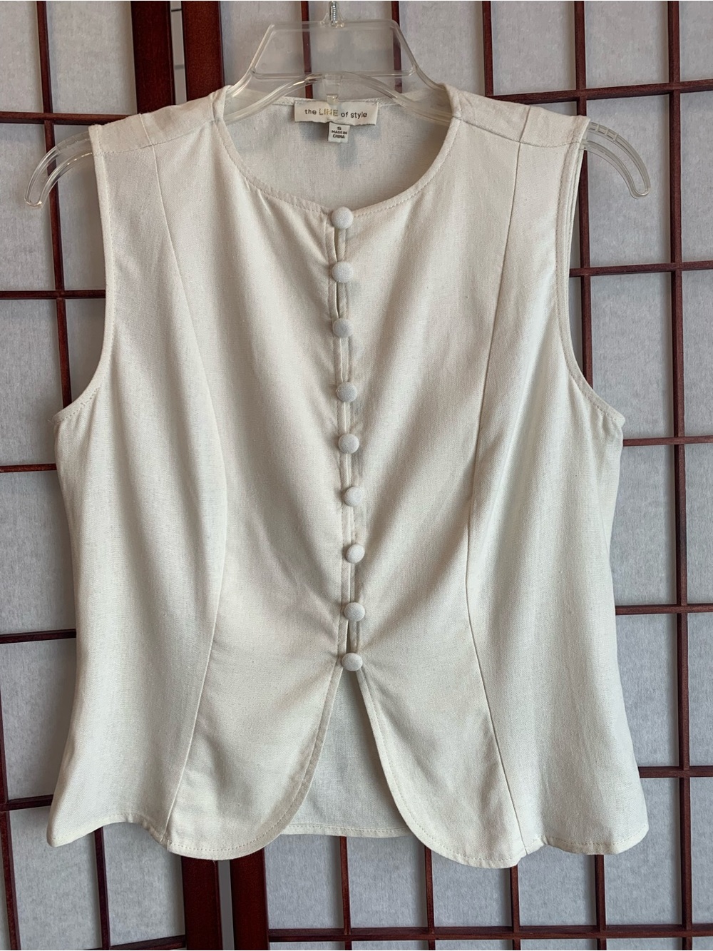 EUC THE LINE OF STYLE Ecru Linen Blend Button-Up Vest Size S
